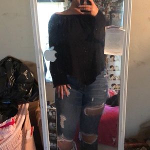 Lace Off The shoulder Black Shirt